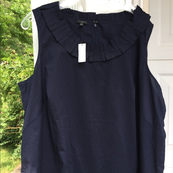 NWT Talbots Navy Ruffle Dress Embroidery At Hem - Picture 2 of 5